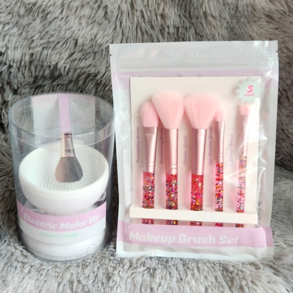 Brush cleaner & Pink Glitter Makeup Brush Set